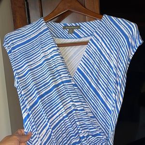 Tommy Bahama Cap Sleeve Clara Faux Wrap Dress Zebra Striped Blue and White